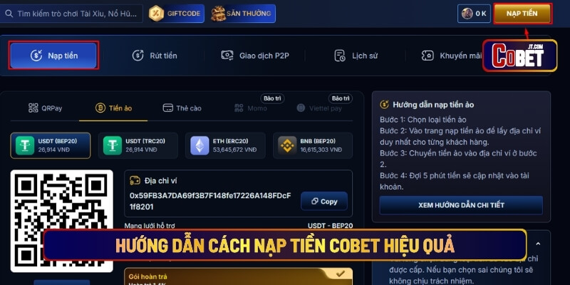 Hướng dẫn cách nạp tiền Cobet hiệu quả