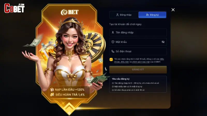 Quy định đăng ký tài khoản theo điều khoản điều kiện Cobet